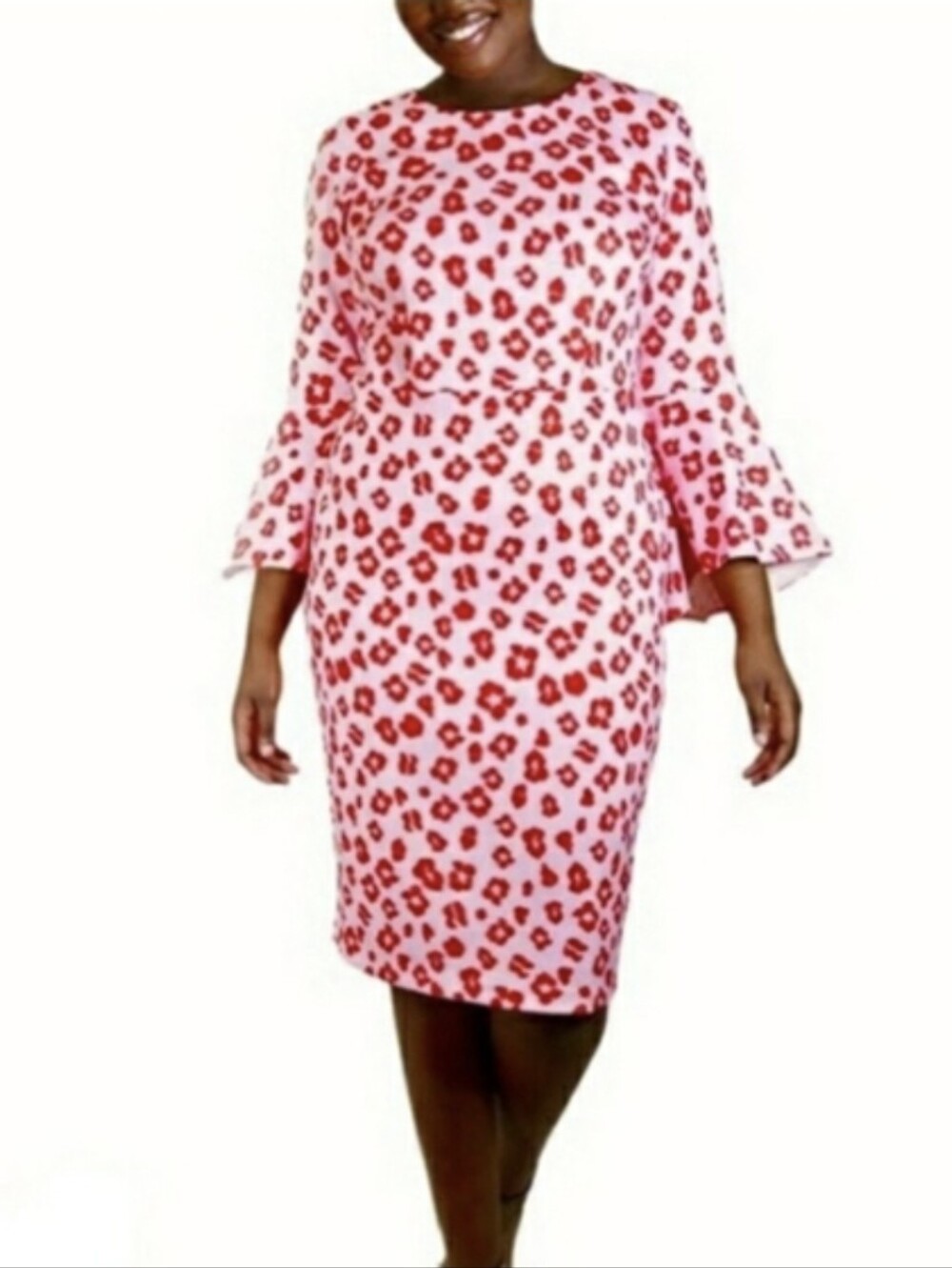 Eloquii Womens Dress Pink Leopard Print Bell Flare Sleeves Scuba Plus Size 20